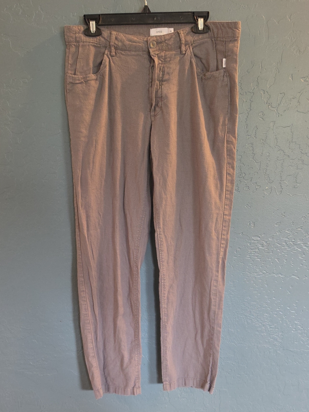 Onia Linen Blend Button Fly Straight-Leg Pants in Grey 32 30